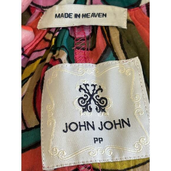 John John colorful cotton shift, beaded bib, small, bohemian, vacation, tropical - Picture 4 of 4